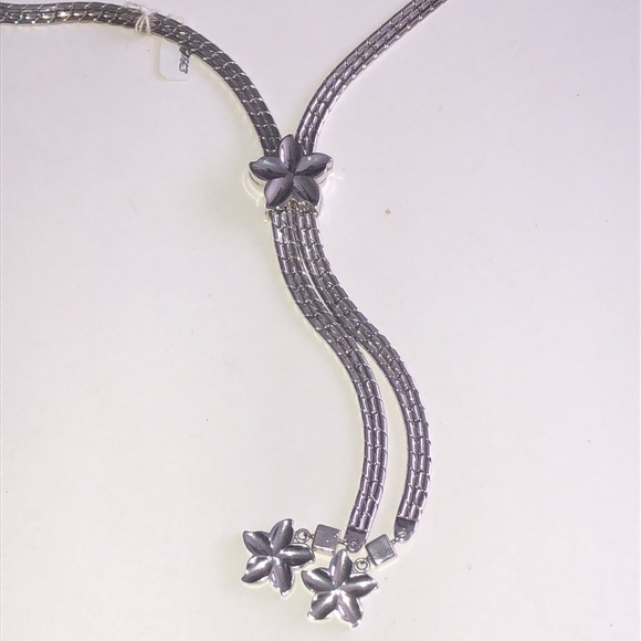 Vintage Chunky Silver Tone Adjustable Floral Pendant Boho Necklace - Picture 2 of 7